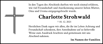 Traueranzeige von Charlotte Strohwald von Kieler Nachrichten