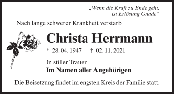 Traueranzeige von Christa Herrmann von Märkischen Allgemeine Zeitung