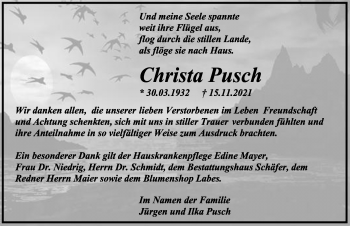 Traueranzeige von Christa Pusch von Märkischen Allgemeine Zeitung