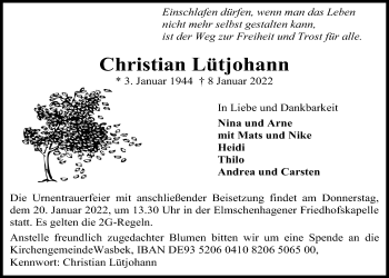 Traueranzeige von Christian Lütjohann von Kieler Nachrichten