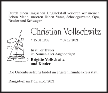 Traueranzeige von Christian Vollschwitz von Märkischen Allgemeine Zeitung