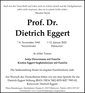 Traueranzeige von Dietrich Eggert von Hannoversche Allgemeine Zeitung/Neue Presse