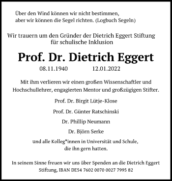Traueranzeige von Dietrich Eggert von Hannoversche Allgemeine Zeitung/Neue Presse
