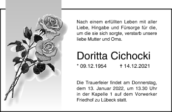 Traueranzeige von Doritta Cichocki von Lübecker Nachrichten