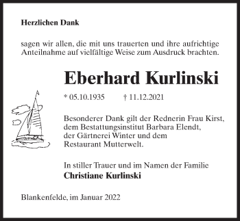 Traueranzeige von Eberhard Kurlinski von Märkischen Allgemeine Zeitung
