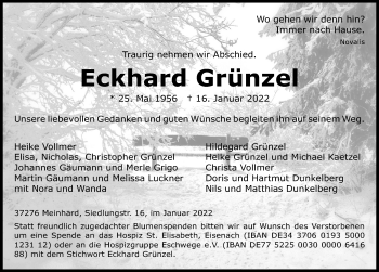 Traueranzeige von Eckhard Grünzel von Göttinger Tageblatt