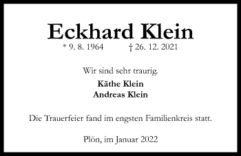 Traueranzeige von Eckhard Klein von Kieler Nachrichten