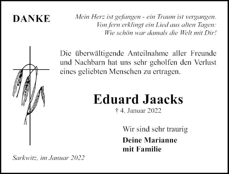  Traueranzeige für Eduard Jaacks vom 23.01.2022 aus Lübecker Nachrichten