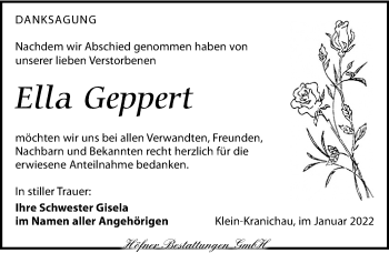 Traueranzeige von Ella Geppert von Torgauer Zeitung