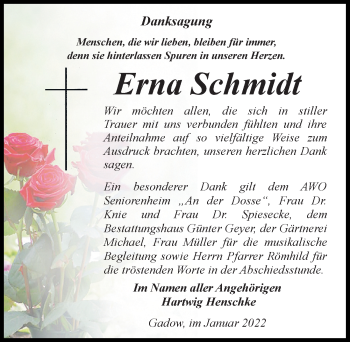 Traueranzeige von Erna Schmidt von Märkischen Allgemeine Zeitung