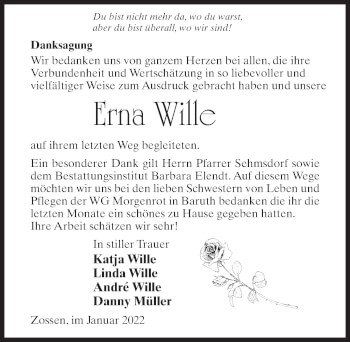Traueranzeige von Erna Wille von Märkischen Allgemeine Zeitung