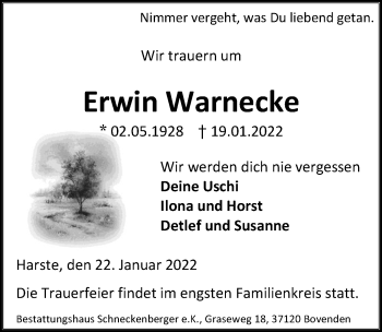 Traueranzeige von Erwin Warnecke von Göttinger Tageblatt
