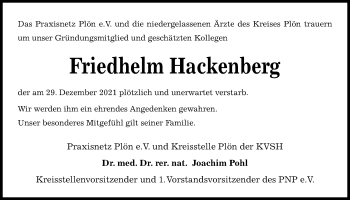 Traueranzeige von Friedhelm Hackenberg von Kieler Nachrichten