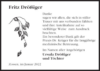 Traueranzeige von Fritz Drößiger von Märkischen Allgemeine Zeitung