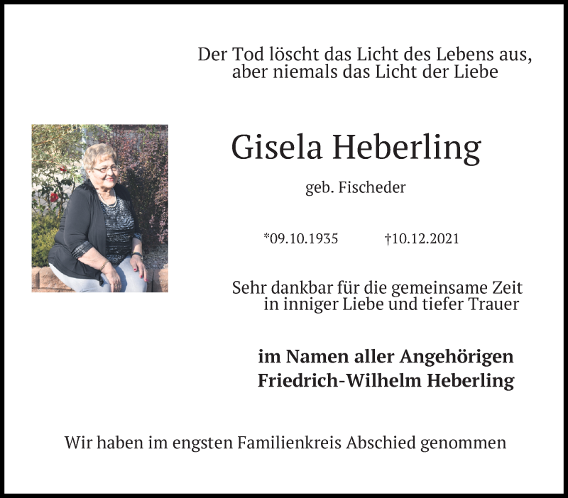  Traueranzeige für Gisela Heberling vom 15.01.2022 aus Göttinger Tageblatt