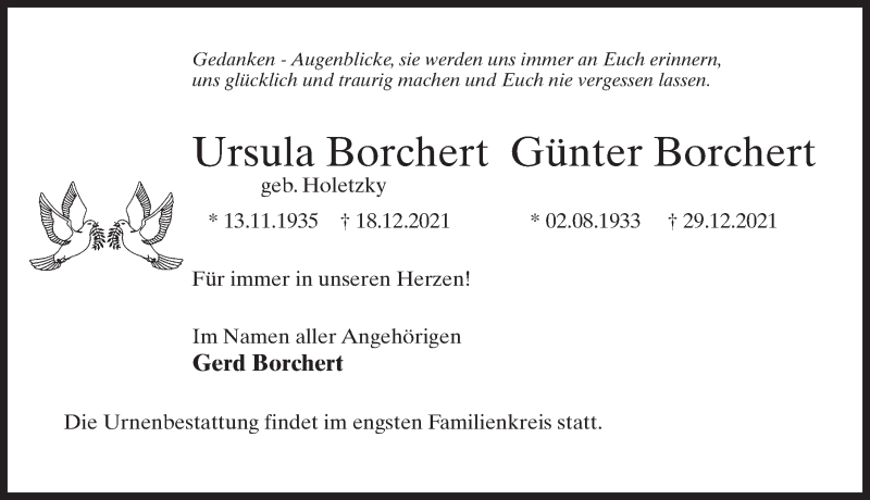 Traueranzeige für Günter Borchert vom 08.01.2022 aus Märkischen Allgemeine Zeitung