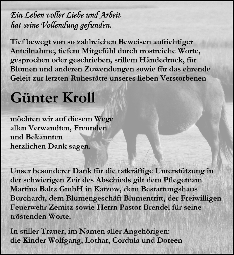  Traueranzeige für Günter Kroll vom 22.01.2022 aus Ostsee-Zeitung GmbH