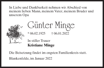 Traueranzeige von Günter Minge von Märkischen Allgemeine Zeitung