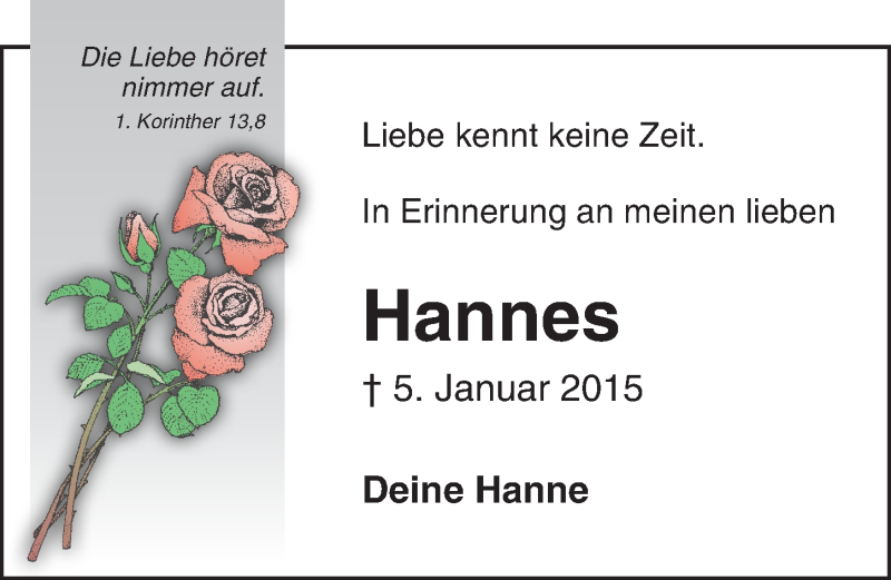  Traueranzeige für Hannes  vom 05.01.2022 aus Lübecker Nachrichten