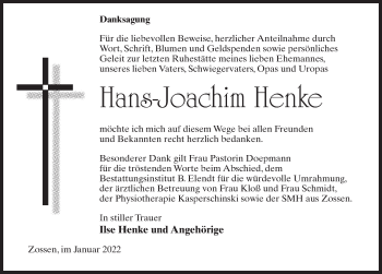 Traueranzeige von Hans-Joachim Henke von Märkischen Allgemeine Zeitung
