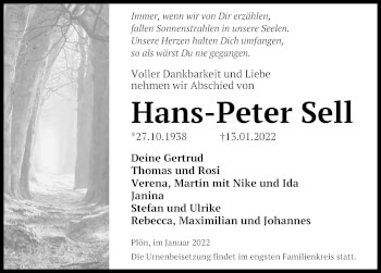 Traueranzeige von Hans-Peter Sell von Kieler Nachrichten