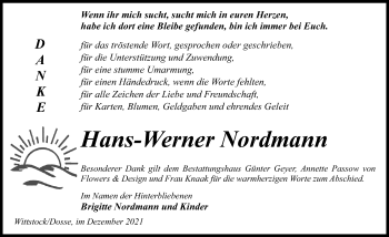Traueranzeige von Hans-Werner Nordmann von Märkischen Allgemeine Zeitung