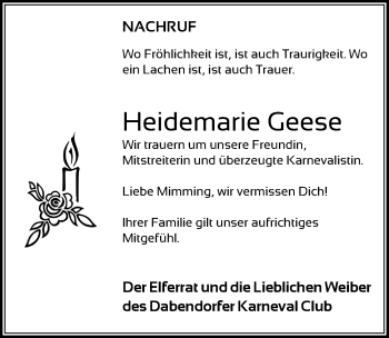 Traueranzeige von Heidemarie Geese von Märkischen Allgemeine Zeitung