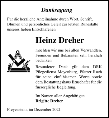 Traueranzeige von Heinz Dreher von Märkischen Allgemeine Zeitung