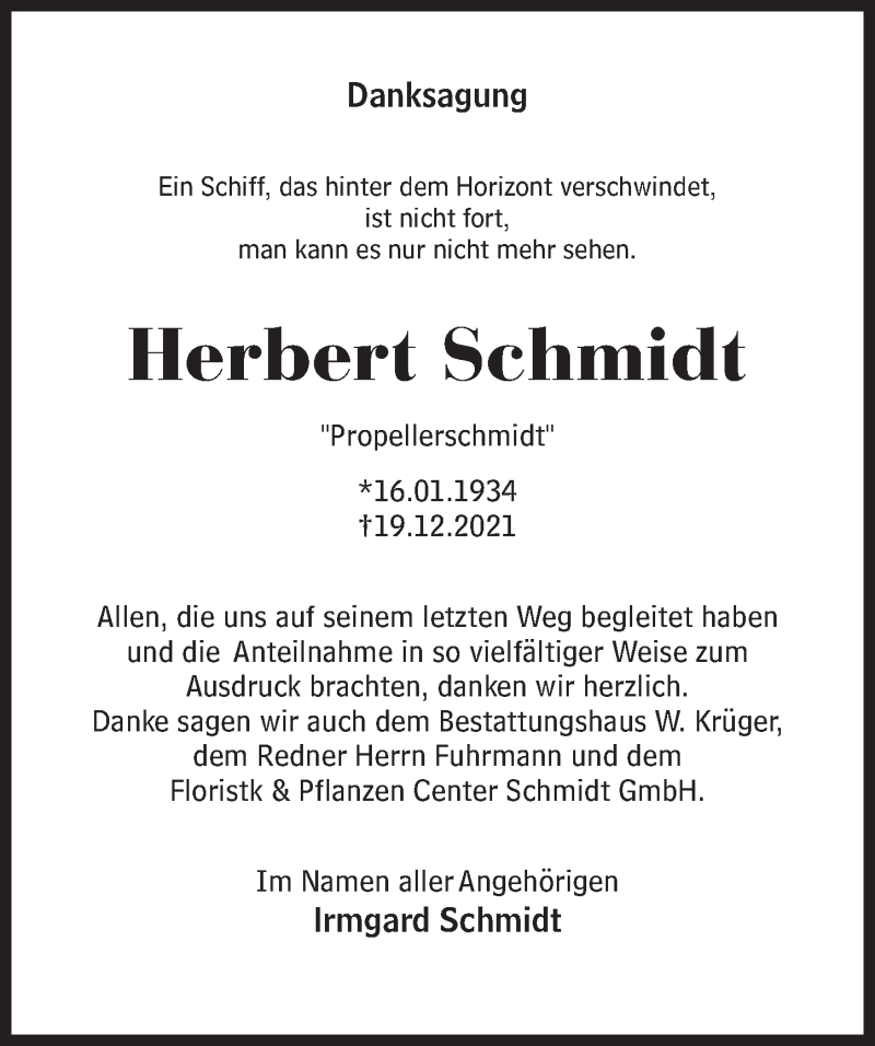  Traueranzeige für Herbert Schmidt vom 22.01.2022 aus Märkischen Allgemeine Zeitung