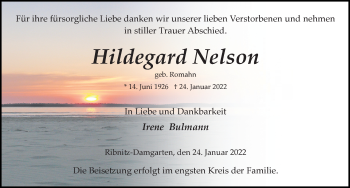 Traueranzeige von Hildegard Nelson von Ostsee-Zeitung GmbH