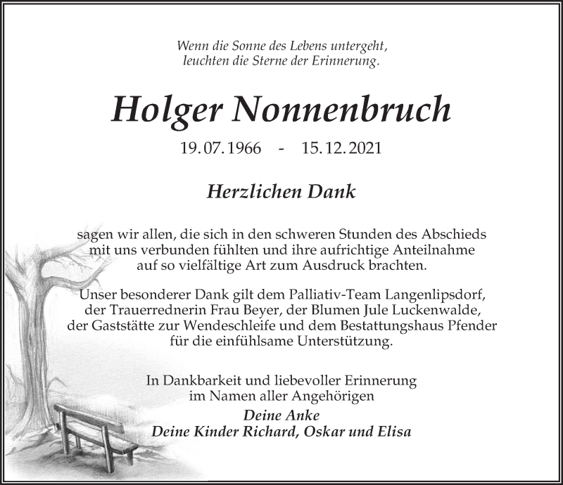  Traueranzeige für Holger Nonnenbruch vom 22.01.2022 aus Märkischen Allgemeine Zeitung