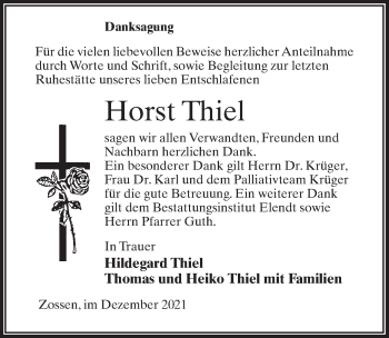 Traueranzeige von Horst Thiel von Märkischen Allgemeine Zeitung