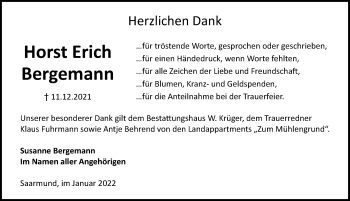Traueranzeige von Horst Erich Bergemann von Märkischen Allgemeine Zeitung