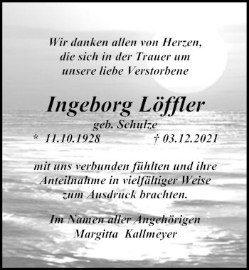 Traueranzeige von Ingeborg Löffler von Märkischen Allgemeine Zeitung