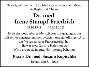 Traueranzeige von Irene Stumpf-Friedrich von Leipziger Volkszeitung