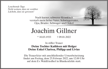 Traueranzeige von Joachim Gillner von Märkischen Allgemeine Zeitung