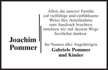 Traueranzeige von Joachim Pommer von Märkischen Allgemeine Zeitung