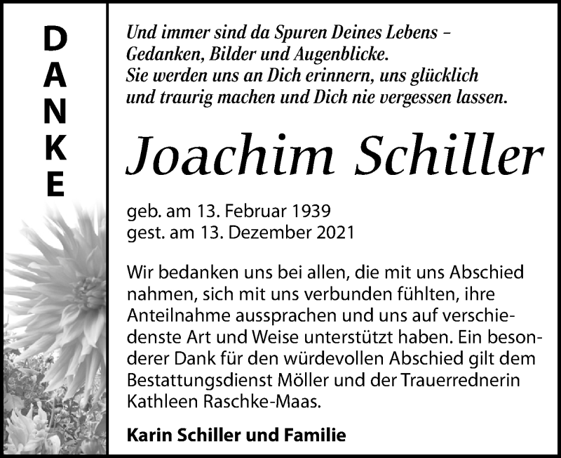  Traueranzeige für Joachim Schiller vom 08.01.2022 aus Leipziger Volkszeitung