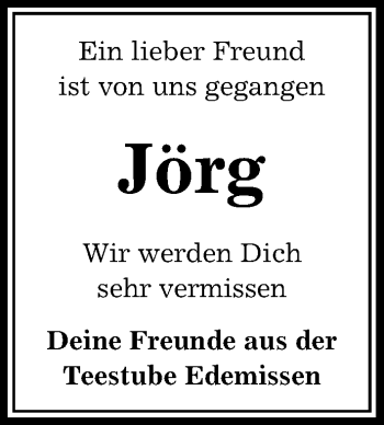 Traueranzeige von Jörg  von Peiner Allgemeine Zeitung