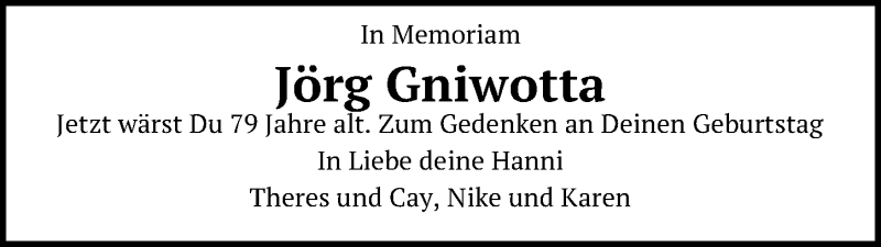  Traueranzeige für Jörg Gniwotta vom 20.01.2022 aus Ostsee-Zeitung GmbH