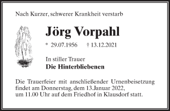 Traueranzeige von Jörg Vorpahl von Märkischen Allgemeine Zeitung