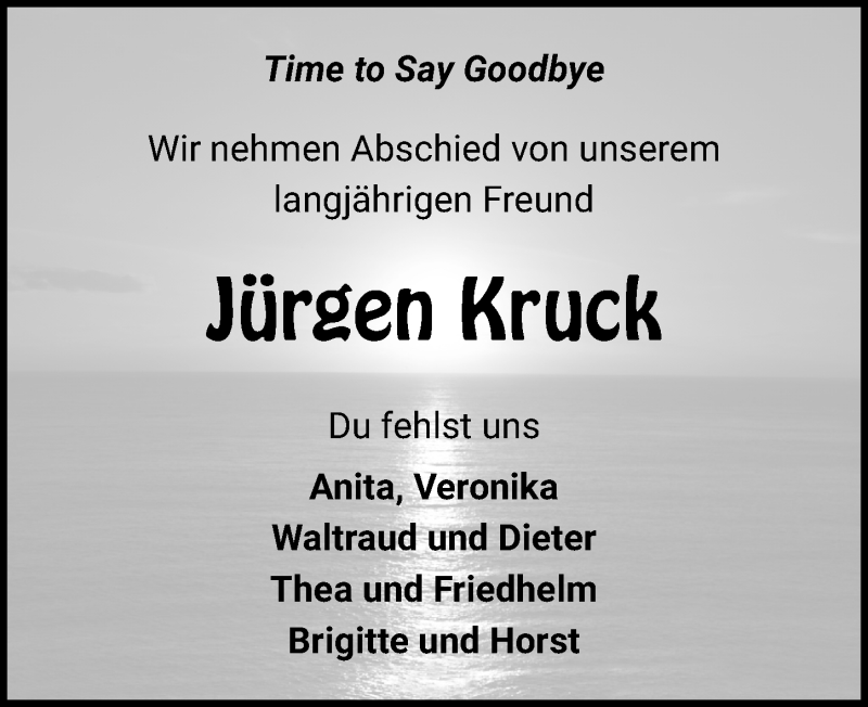  Traueranzeige für Jürgen Kruck vom 21.01.2022 aus Aller Zeitung