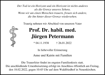 Traueranzeige von Jürgen Petermann von Ostsee-Zeitung GmbH