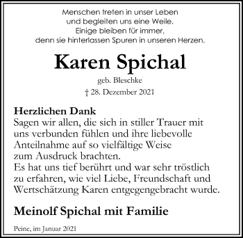 Traueranzeige von Karen Spichal von Peiner Allgemeine Zeitung