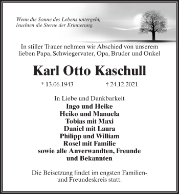 Traueranzeige von Karl Otto Kaschull von Märkischen Allgemeine Zeitung