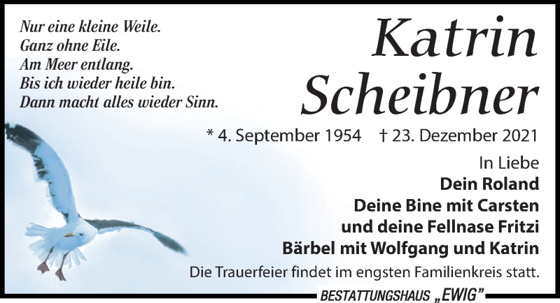  Traueranzeige für Katrin Scheibner vom 08.01.2022 aus Leipziger Volkszeitung