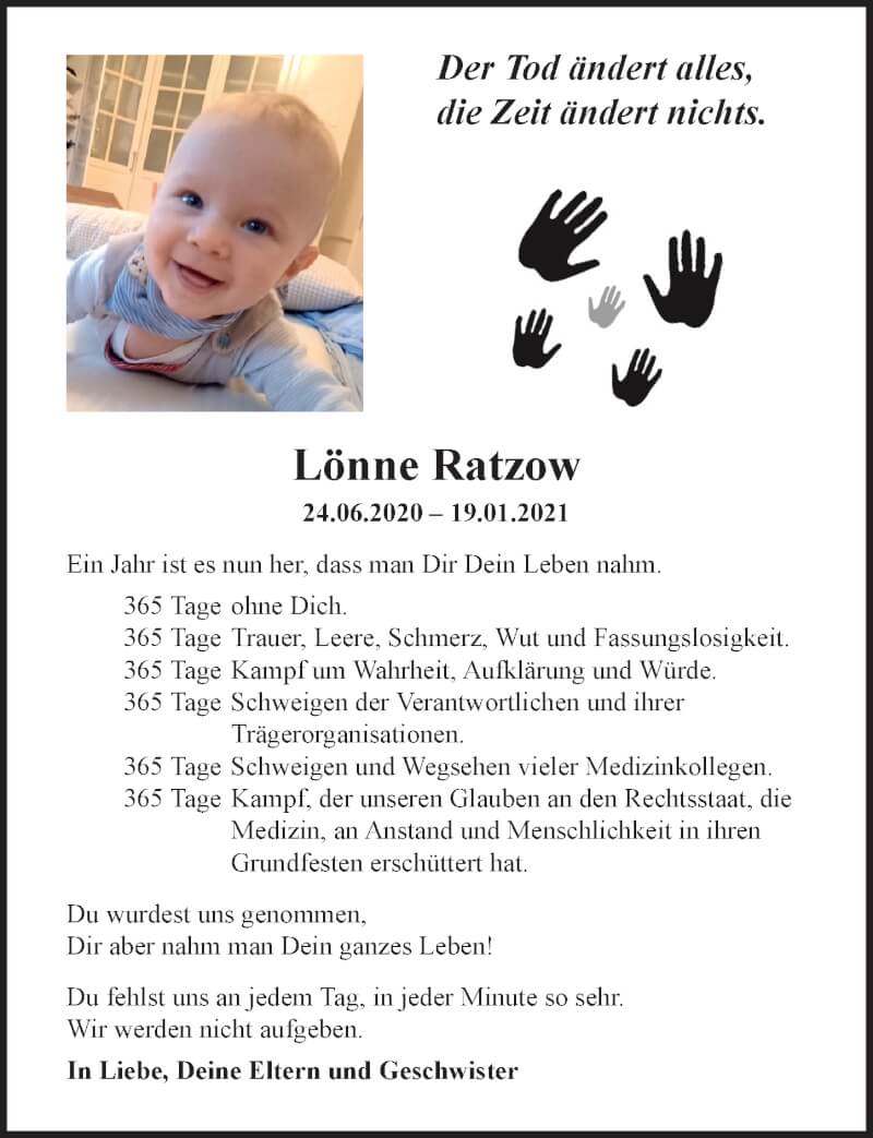  Traueranzeige für Lönne Ratzow vom 23.01.2022 aus Lübecker Nachrichten
