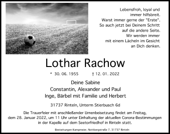Traueranzeige von Lothar Rachow von Schaumburger Nachrichten