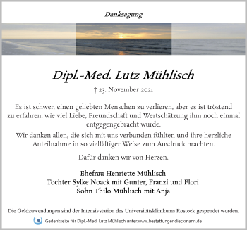 Traueranzeige von Lutz Mühlisch von Märkischen Allgemeine Zeitung