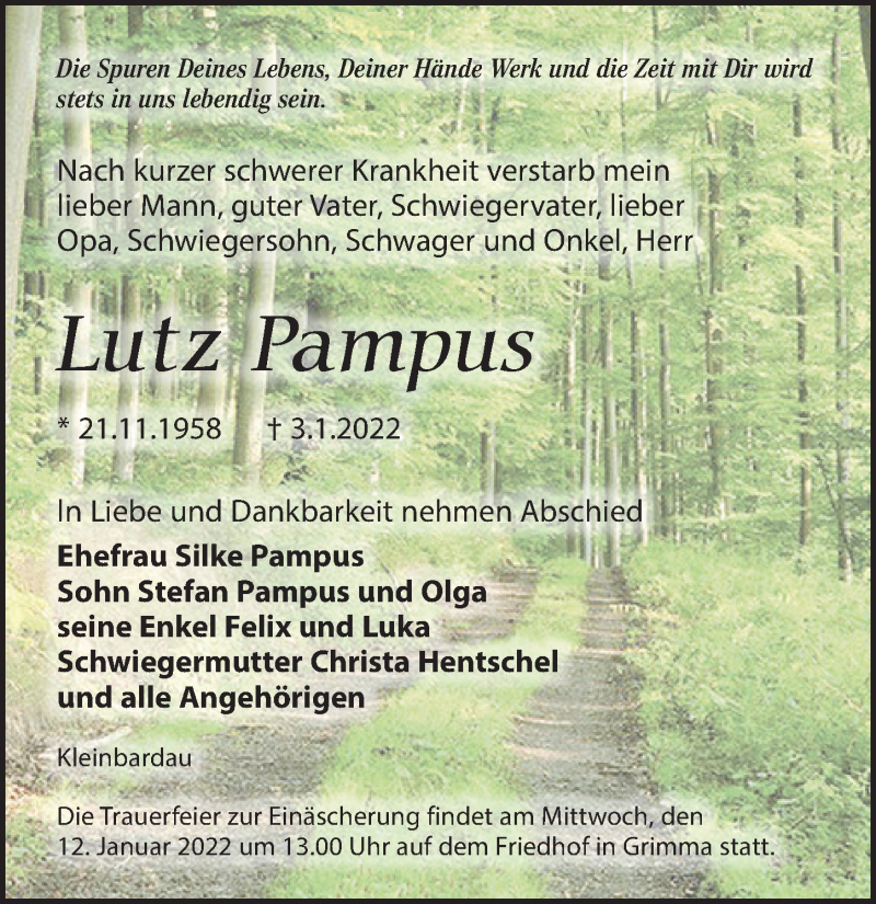  Traueranzeige für Lutz Pampus vom 08.01.2022 aus Leipziger Volkszeitung